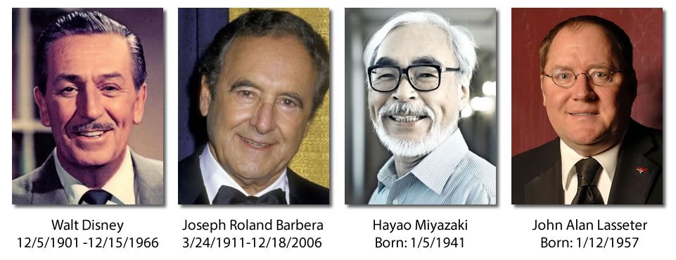 Greatest Animators, Walt Disney, Hayao Miyazaki, John Lasseter, Joseph Barbera